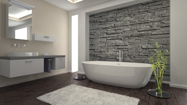 Modern Bathroom interior with stone wall